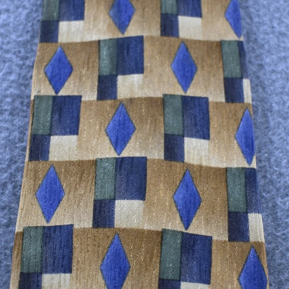 Cocktail Collection Mens Vintage 90s Geometric Silk Necktie OS Gold Blue Green